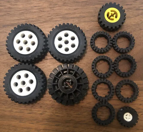 Vintage 1986 to 1999 LEGO Wheels and Tires 13 Pieces