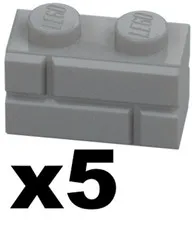 Lego Part 98283 BRICK Masonry Light Bluish Gray / Stone Gray 1 x 2 Qty 5 LG01