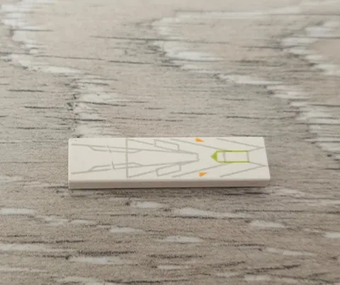 Lego 2431px12 White Tile 1 x 4 with Gray Orange and Lime Lines Pattern Piece