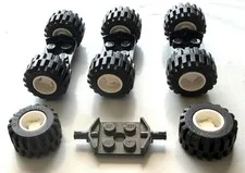 Lego 8 Matched White Wheels with Tires and Black Axles Car Truck Tractor Part V2