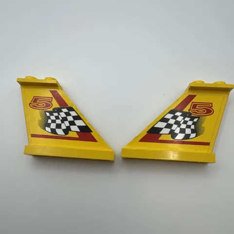 LEGO Racing Car Side Panel Pair Yellow w/ Checkered Flag Sticker Left & Right 