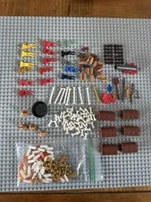 Large Lot Of Lego Castle And Medieval Accessories, Chests, Flags, Weapons, Bones
