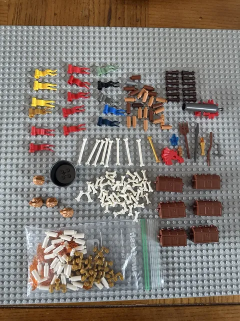 Large Lot Of Lego Castle And Medieval Accessories, Chests, Flags, Weapons, Bones