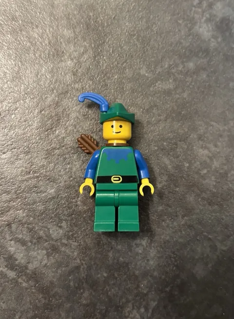 Lego Forestman - Blue, Green Hat, Blue Feather, Quiver Minifigure