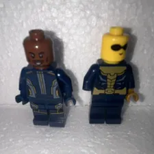 LEGO Minifigures Lot of 2 Dark Blue Gold Suit Print Sunglasses & Brown Head
