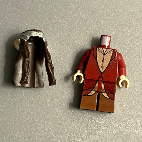 LEGO Elrond Minifigure Parts Lot 2pcs Brown Hairpiece & Dark Red Torso with Legs
