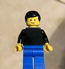 LEGO Classic Town Boy Male Minifig, Black Torso, Blue Legs, Solid Stud Head