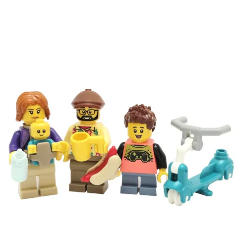Lego Family Minifigure Lot Mom Dad Baby Child 4 Fun Figures w/ Accessories