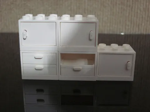 Lego Lot of 3 White Container Oven Cabinet White Hinge Door
