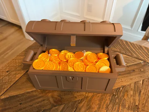 Giant 3D Printed Big Brick Treasure Chest 3D Printed Gift w/ Gold Coins
