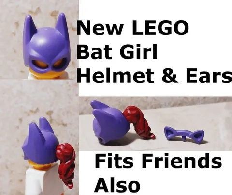 New LEGO Batgirl Purple helmet Cat Ears Bat Ponytail hair Fits Friends Head Too