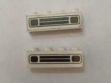 (2) LEGO White Car Grille Black Embossed Print 1x4 Brick VG