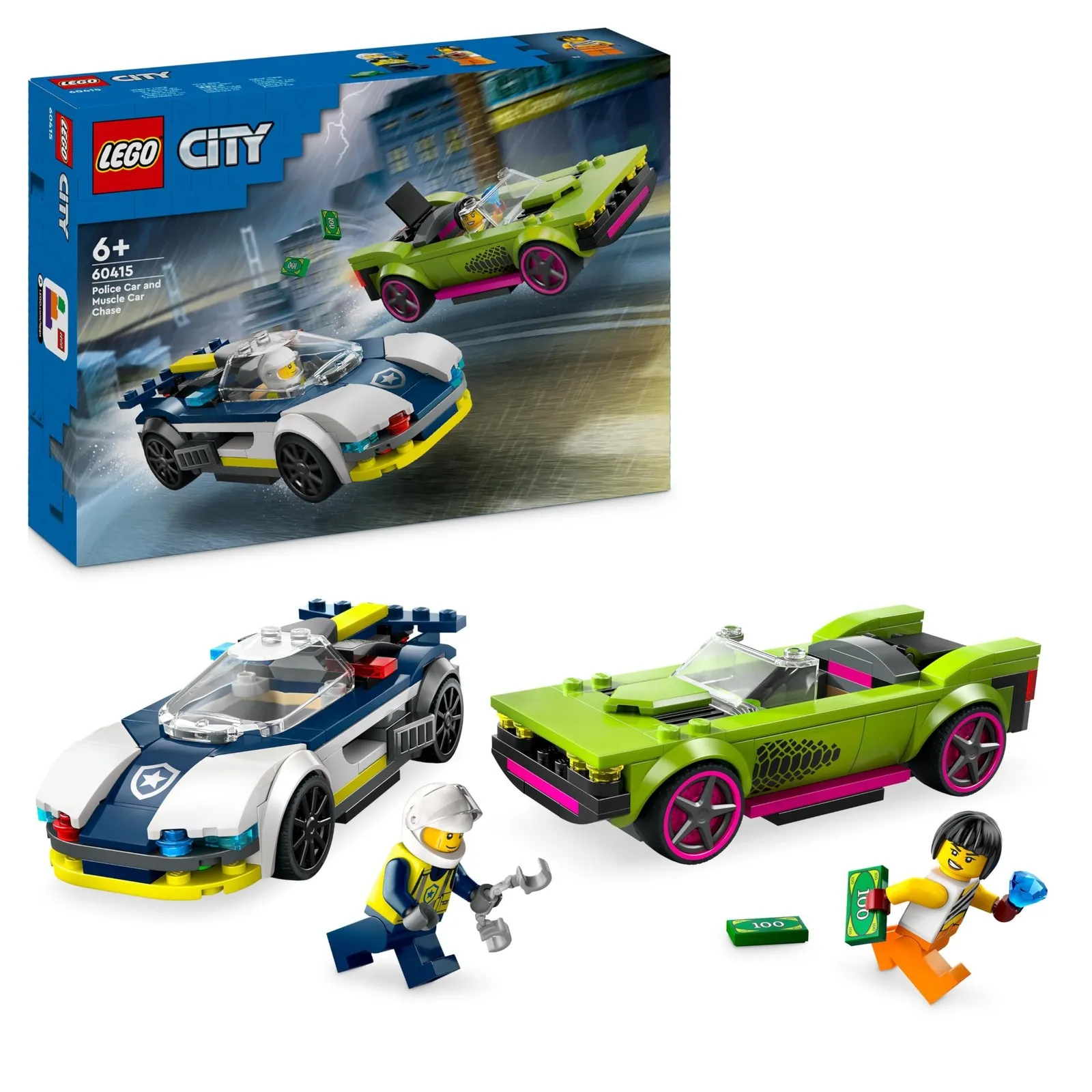 LEGO City Police Car and Muscle Car Chase, Racing Vehicle Toys for 6 Plus Year O
