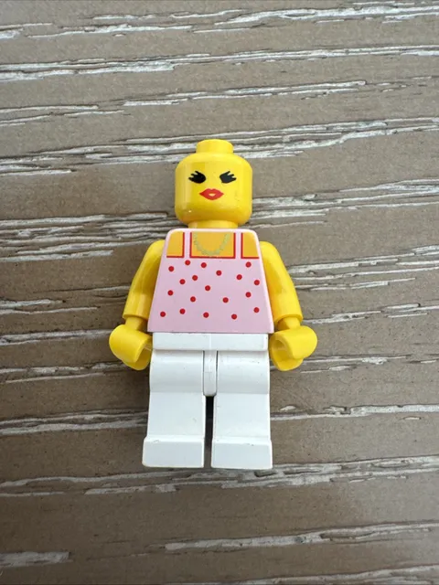 1992 Vintage LEGO Minifigure Girl Pink Polka Dot Top Shorts Action No Top