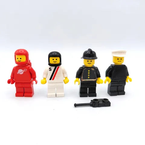 LEGO Classic Minifigure Lot of 4 – Spaceman, Fireman, Cop/Police Man, Race Car
