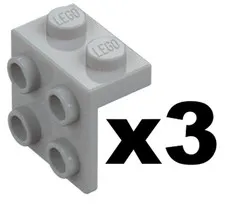 Lego NEW BRACKET Light Bluish Gray 1 x 2 - 2 x 2 Stud Qty 3 Part 44728 LG2