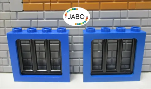 (G12/8/6) LEGO 2 x Window Frames 4033 Blue 1x4x3 + 6016 Grille Black