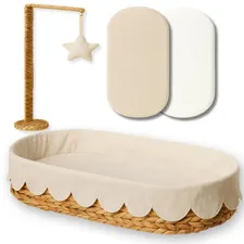 Premium Baby Changing Basket - Scalloped Changing Basket for Baby Dresser - Hand