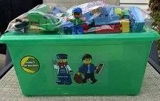 LEGO Train Engineer Iris Modular Green Storage Box w/ 73 LEGO Pieces Fig Duplo