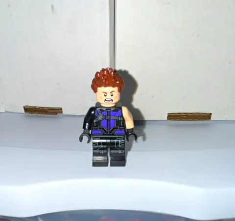 LEGO Hawkeye Minifigure Purple/Black Suit Brown Hair Black Legs