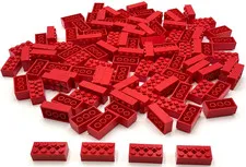 Lego 100 New Red Technic Bricks Building Blocks 2 x 4 with 3 Axle Holes Pieces