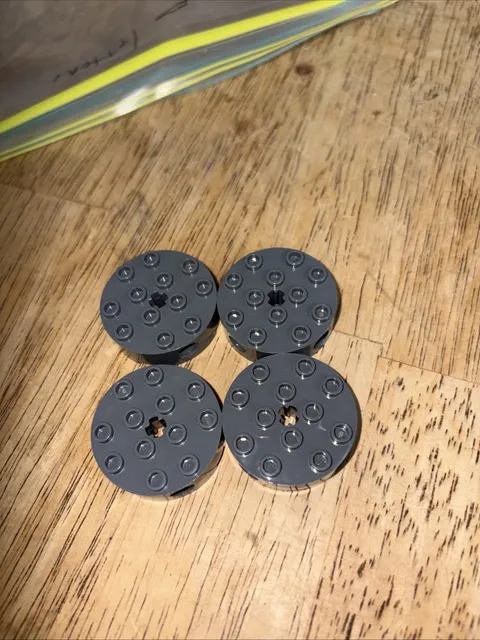 LEGO PN - Round Plate 4 x 4 w/Hole - Dark Bluish Gray - 4 Pieces - New