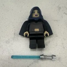 LEGO Minifigure Black Hooded Character w/ Blue Lightsaber Plastic Figure