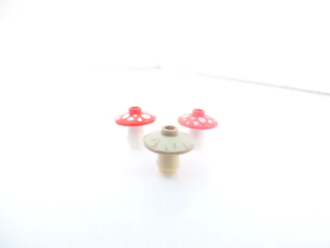 3 LEGO Mushrooms 2 red and 1 tan