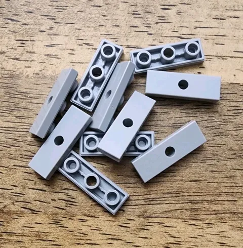 LEGO Light Bluish Gray Tile, 1 x 3 Inverted with Hole. QTY 10. Part No. 35459.