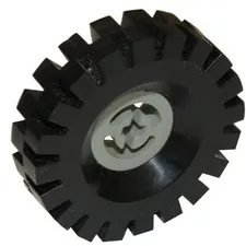 LEGO 2x Light Gray Wheel with Split Axle Hole with Black Tire 17 x 43 inv.630