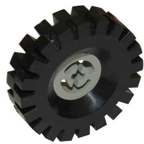 LEGO 2x Light Gray Wheel with Split Axle Hole with Black Tire 17 x 43 inv.630