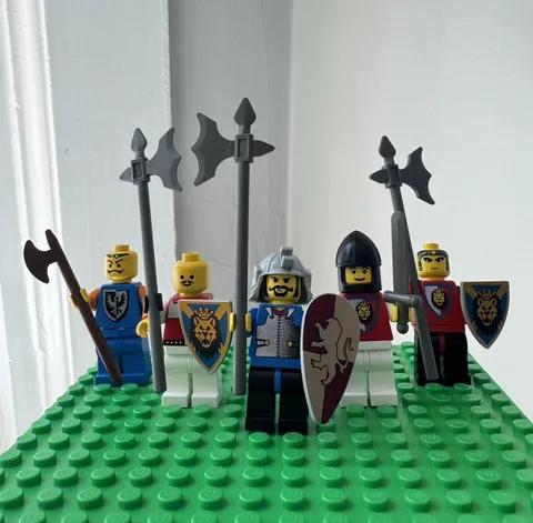Vintage LEGO Castle Guard Knight Minifigure Lot Shields Halberds Weapons x5