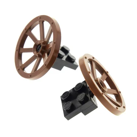 2x LEGO Car Wheel 33mm Brown Pin Hole Spoke For Wagon 4488 4489a