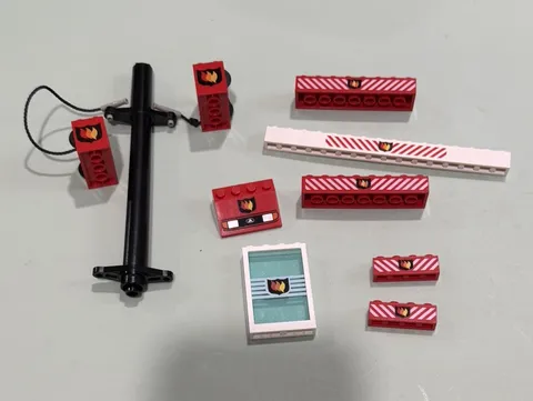 Vintage LEGO Assorted Brick Lot with Classic Fire Logo Firefighter String Reel