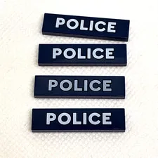 LEG0 Parts Dark Blue - 1 X 4 Tile/ White Police Lettering #2431pb660- Qty 4
