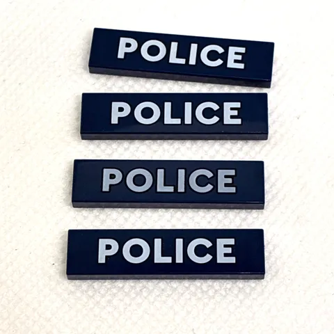 LEG0 Parts Dark Blue - 1 X 4 Tile/ White Police Lettering #2431pb660- Qty 4