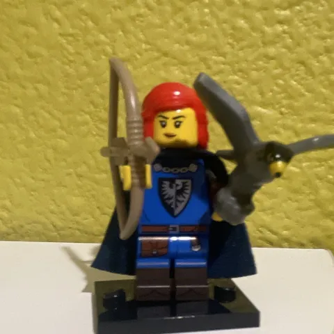 LEGO Castle Knight Minifigure Blue Torso Dark Blue Cape Red Hair Bow Sword