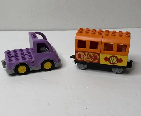LEGO Duplo Train Car Coach Cabin & Purple Flat Bed Truck Collect Child Toy Used