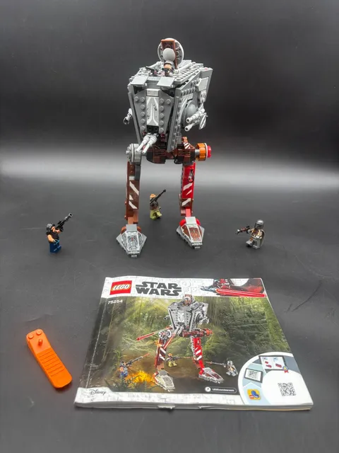 Fully built LEGO Star Wars: AT-ST Raider (75254) with minifigs and instructions