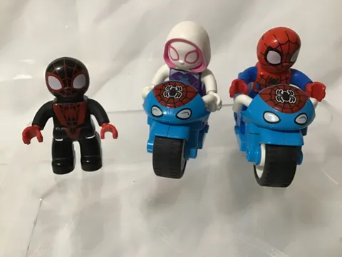 Lego duplo Spiderman, Spider Gwen Stacy and Miles Morales + motorcycles