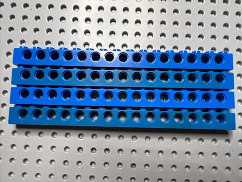 LEGO 3703 Blue Technic, Brick 1 x 16 with 15 Holes - 4 Pieces Discolored