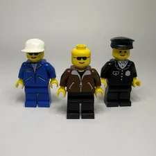 LEGO vintage Minifigure Lot of 3 petrol attendant, brown cruiser, and police man