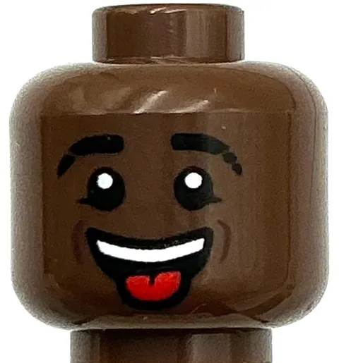 Lego New Umber Minifigure Head Black Eyebrows Teeth Red Tongue Sticking Out
