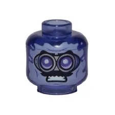 LEGO - Minifig, Head Silver Goggles, Black Moustache Pattern - Trans-Purple