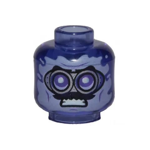 LEGO - Minifig, Head Silver Goggles, Black Moustache Pattern - Trans-Purple