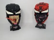 LEGO Marvel Venom 76187 & Carnage 76199 Helmet Bust Bundle - Retired Used Built
