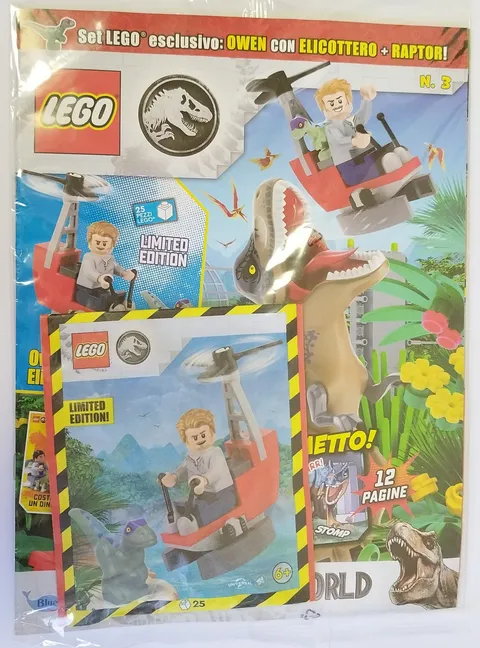 Lego Magazine Jurassic World 3 + Owen with Helicopter and Raptor Minifigure