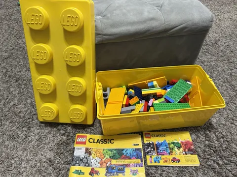 Lego Yellow Storage Box With Legos & Manuals 