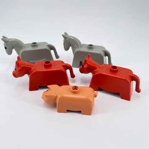 LEGO Duplo Farm Animals Chunky Boxy 5pc Horses Cows Pig Red Grey Orange 1990s
