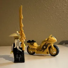 LEGO NINJAGO Sensei Wu Minifigure w/ Golden Motorcycle, Staff Plastic Age 4+